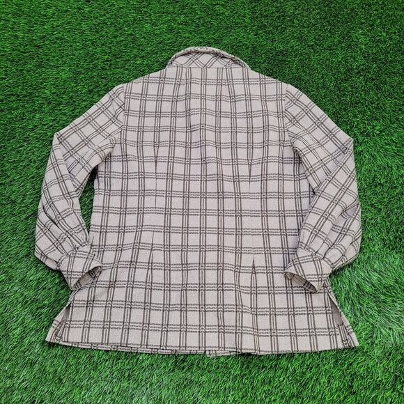 Vintage 70s MOD Blazer Plaid Jacket Womens M/L 21x28 Brown - Picture 2 of 10